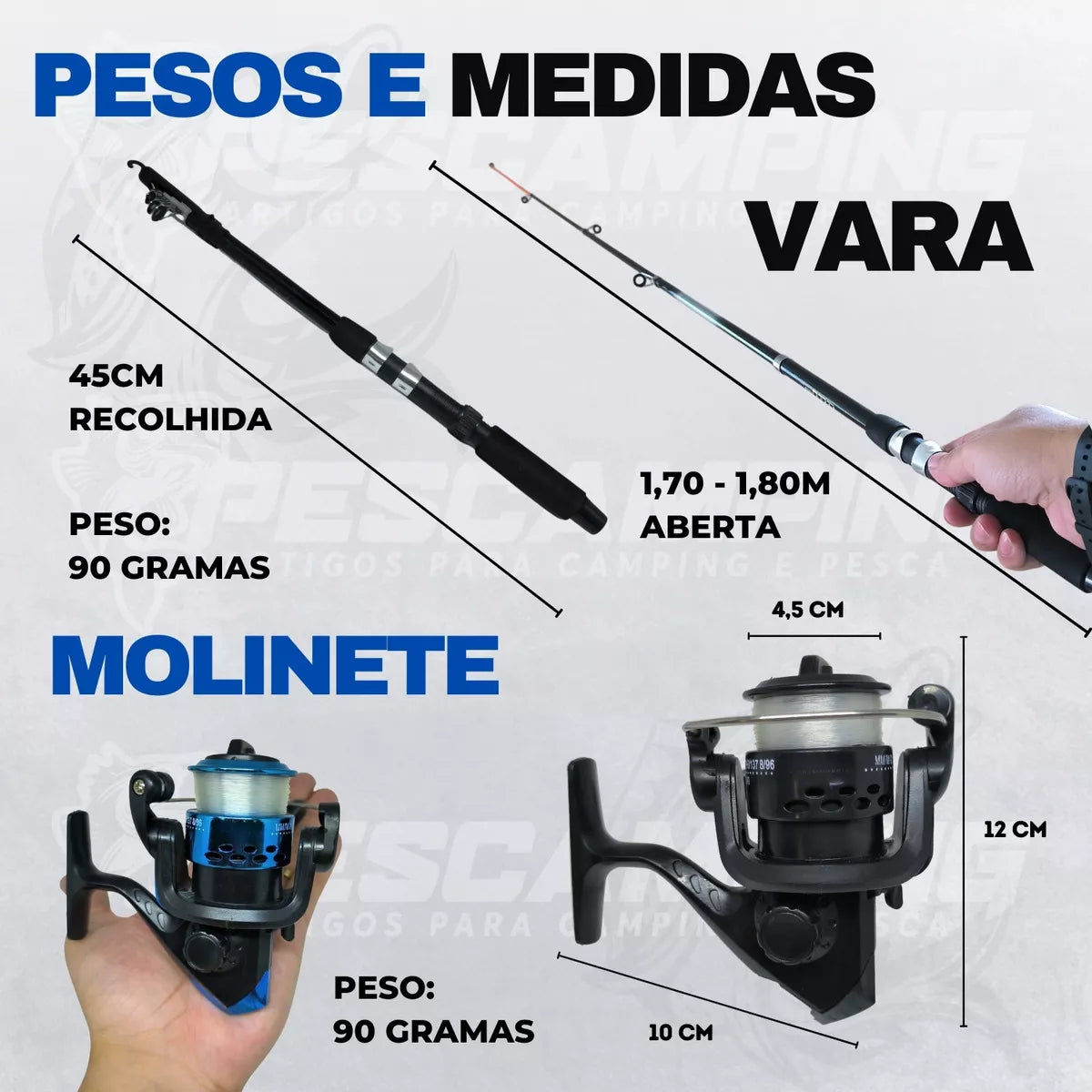 Kit Pesca Completo 2 Varas Fibra de Vidro e 2 Molinetes Leve com Linha Estojo e Maleta com Acessórios
