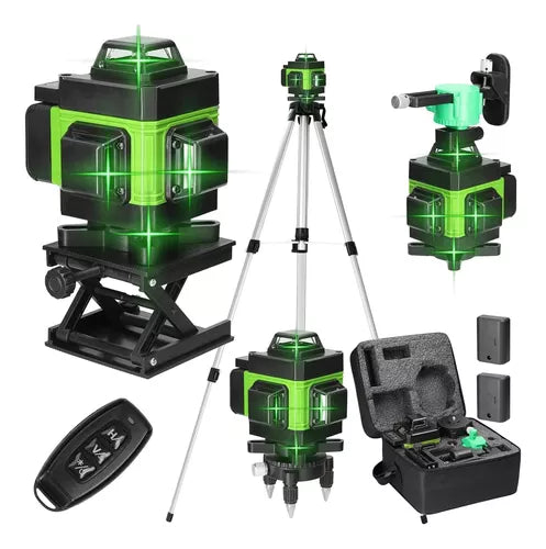 Kit Nível Laser Verde 12 Linhas 40m com Tripé + Esquadro + Suporte -  Recarregável C/ Controle