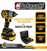 Chave De Impacto 48v Profissional 620Nm Maleta 35 Peças