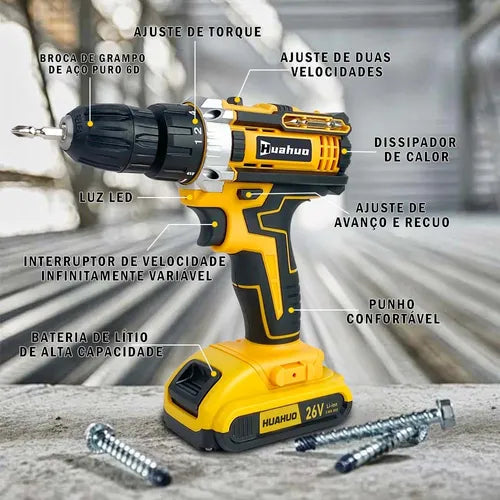 Parafusadeira e Furadeira Huahuo 48V - Bateria de Brinde