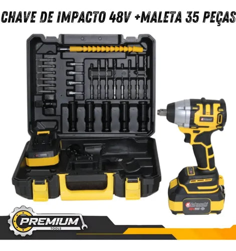 Chave De Impacto 48v Profissional 620Nm Maleta 35 Peças