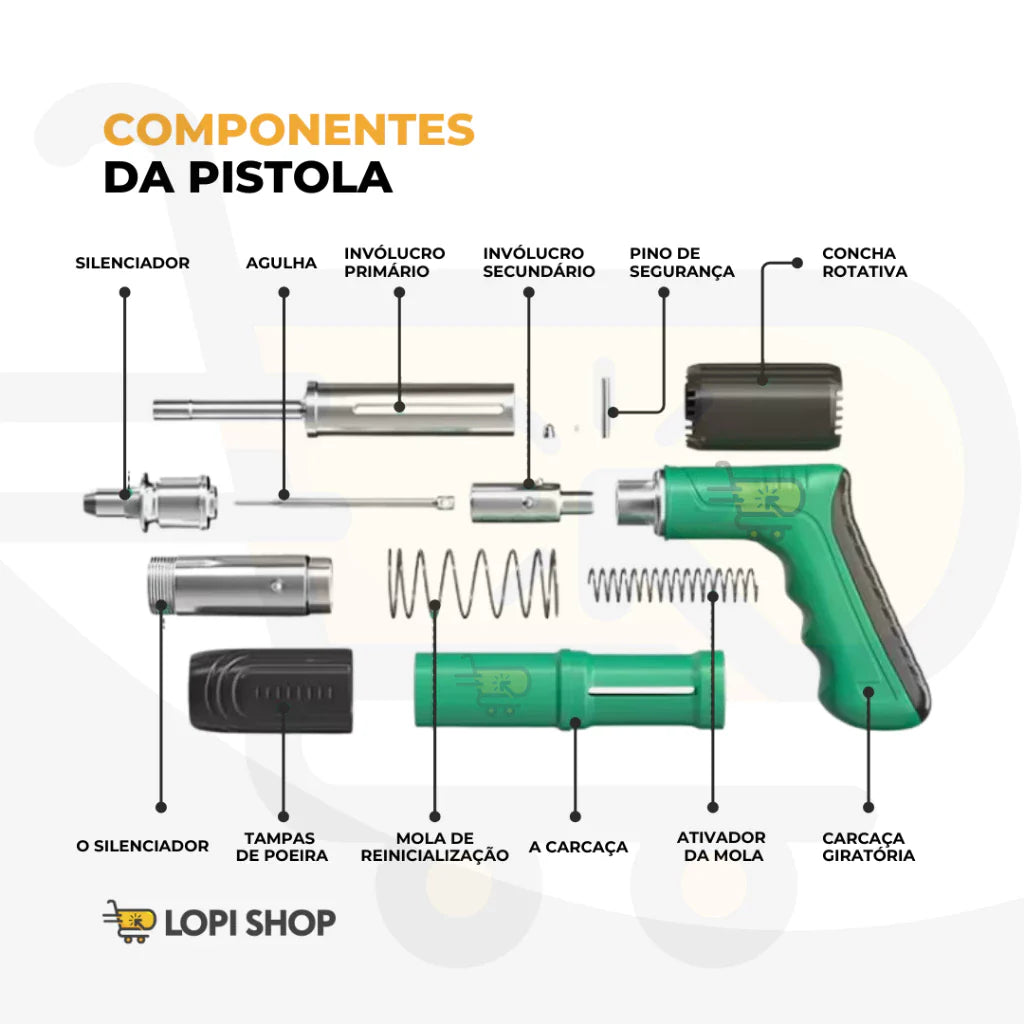 Pistola De Fixação Finca Pinos + Brinde 300 Pinos para Drywall Gesso Concreto Madeira