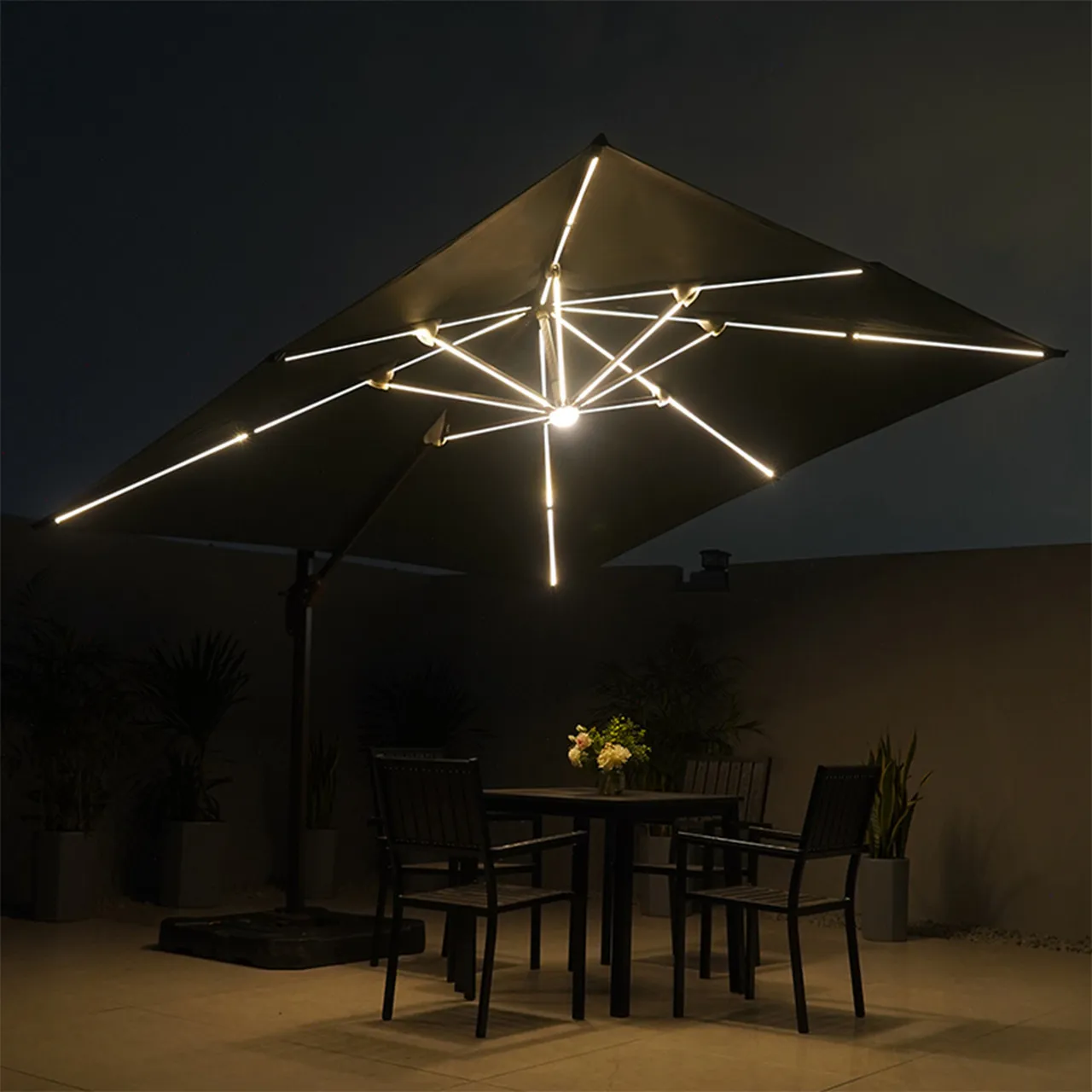 Ombrelone Guarda Sol Gold Led Alumínio 3,0 x 3,0 C/ Base em 100 L