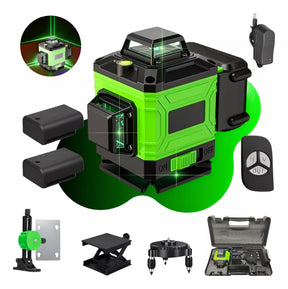 Kit Nível Laser Verde 12 Linhas 40m com Tripé + Esquadro + Suporte -  Recarregável C/ Controle